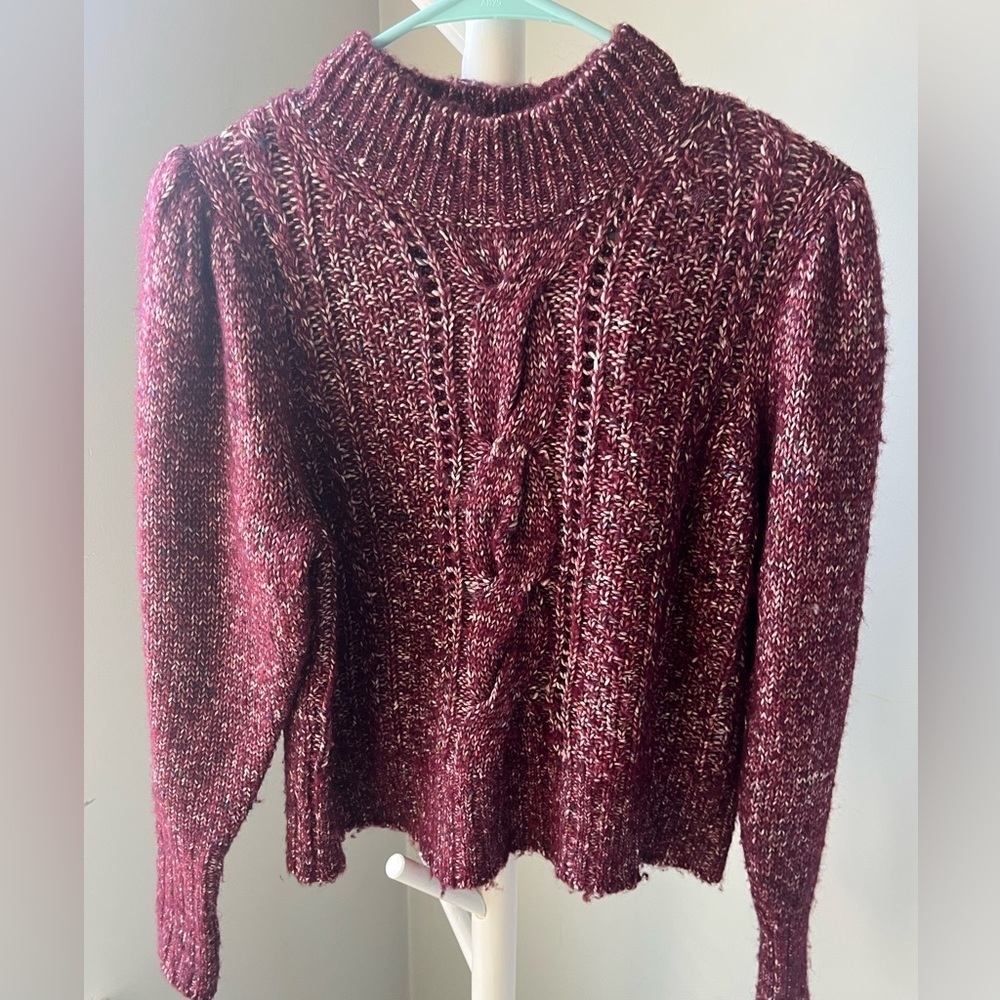 Rebecca Taylor Burgundy Cable Knit Lace Up Sweater Wool Blend Women’s Medium